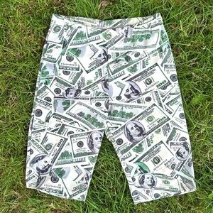 Money Print Biker Shorts High Waist Graphic Shorts Small